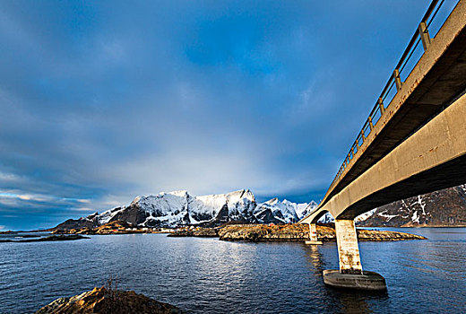 桥,上方,峡湾,瑞恩,罗弗敦群岛,挪威,欧洲