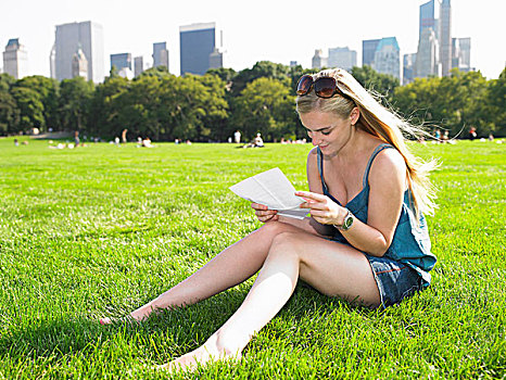 女人,读,文字,中央公园