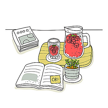 果汁,托盘,书本