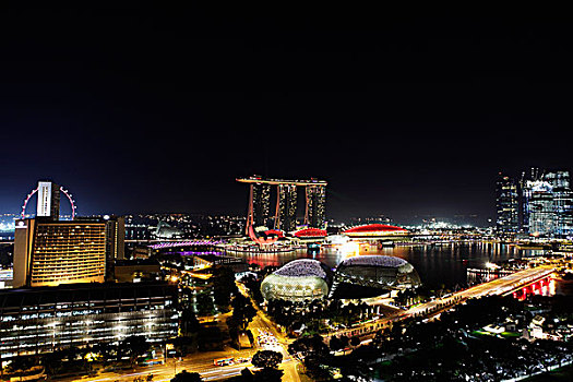 夜景,建筑,围绕,码头,新加坡