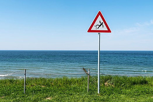 警告,危险,落下,标识,峻岸,靠近,波罗的海,梅克伦堡前波莫瑞州,德国,欧洲