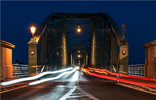 夜晚,交通,桥,连接,两个,国家,斯洛伐克