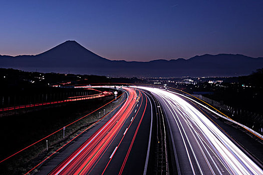 山,富士山,公路,黎明