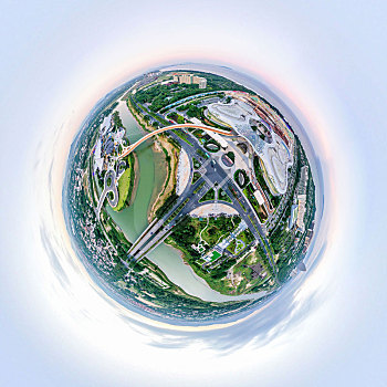 小行星视角航拍海南三亚国际免税城,三亚海棠湾免税购物中心,球形全景图