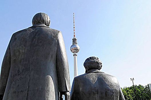 雕塑,马克思,电视塔,背影,柏林,德国,欧洲