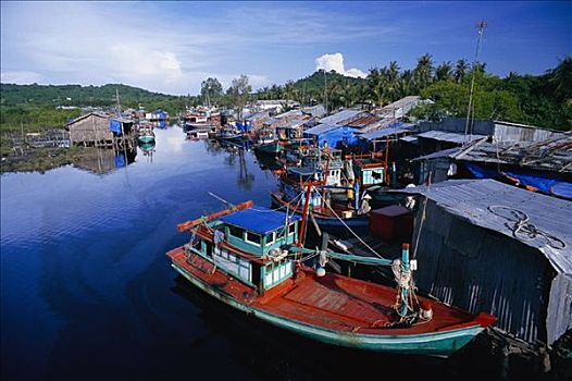 渔船,罐,河,越南
