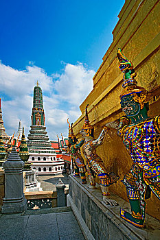 塑像,保护,佛塔,玉佛寺,曼谷,泰国