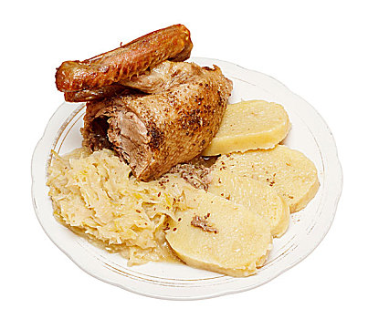 传统,捷克,烤,鸭肉,卷心菜,饺子