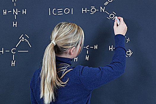 女学生,文字,化学式,黑板