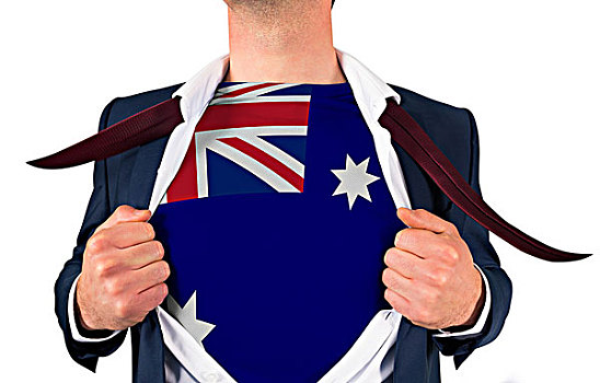 商务人士,打开,衬衫,揭示,澳大利亚,旗帜