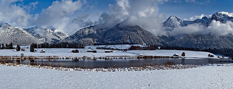 冬天,全景,湖,米滕瓦尔德