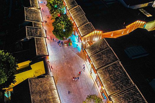 航拍福州三坊七巷历史文化街区夜景