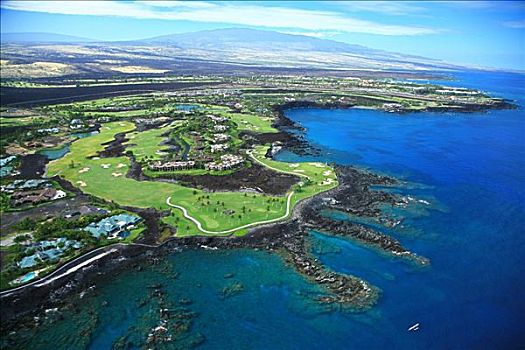 夏威夷,夏威夷大岛,瓦克拉,胜地,高尔夫球场,航拍