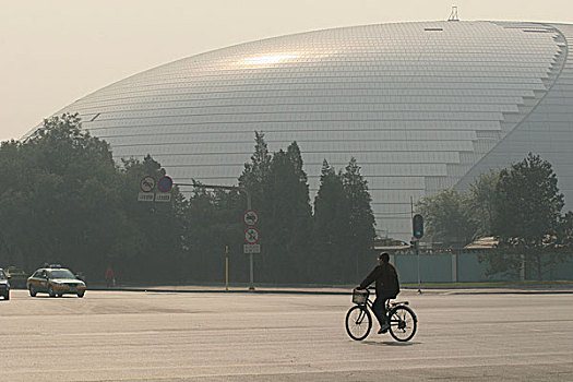 骑车,新,国家剧院,蛋壳,中心,北京