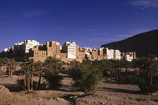 也门,旱谷,哈德拉毛,希巴姆,天际线,中东,亚洲,阿拉伯,俯视,泥砖,城市天际线