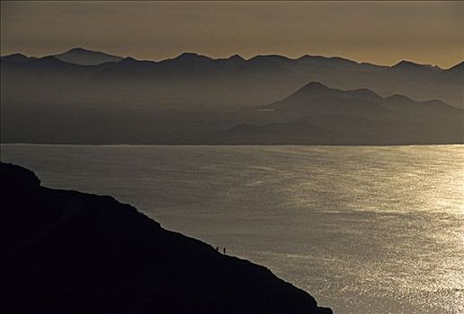 日落,海洋,兰扎罗特岛,加纳利群岛,西班牙,欧洲