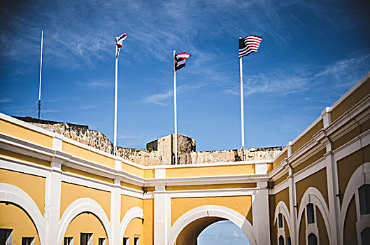 旗,飘扬,高处,院落,莫罗城堡,圣胡安,波多黎各