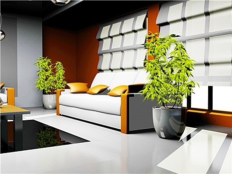 等候室,橙色,白色,皮革,家具