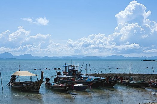 停靠,渔船,苏梅岛,泰国