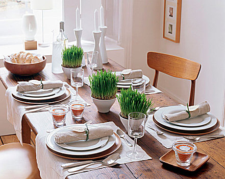 餐桌,装饰,草,茶烛,固定器具,亚麻布,餐巾