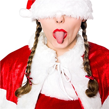 女人,圣诞老人,圣诞节,眼罩,帽子,舌头,伸出