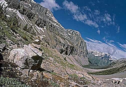 石头,累石堆,顶端,冰河,小路,库特尼国家公园,不列颠哥伦比亚省,加拿大