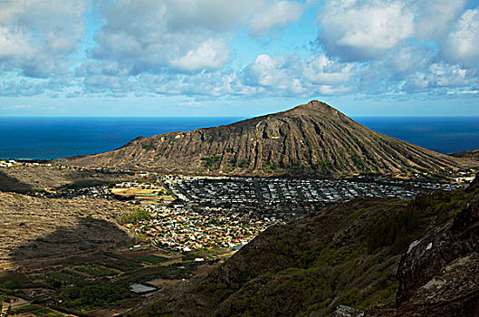 风景,夏威夷,火山口,山坡,瓦胡岛,美国