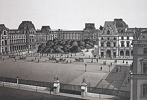 卢浮宫,历史,蚀刻,巴黎,法国,欧洲