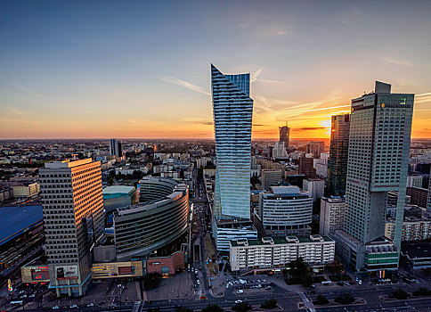 华沙,市中心,摩天大楼,日落,波兰,欧洲