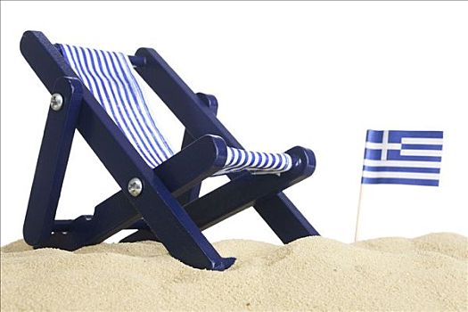 折叠躺椅,旗帜,希腊