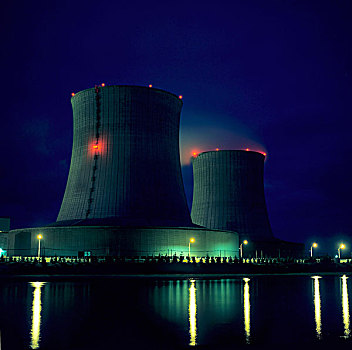 核电站,夜晚,法国