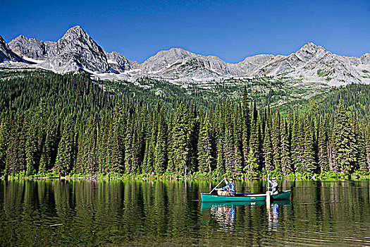 人,独木舟,岛屿,湖,不列颠哥伦比亚省,加拿大