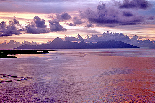 日落,上方,岛屿,茉莉亚岛,风景,塔希提岛