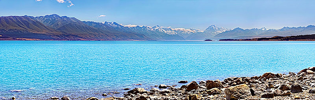 青绿色,结冰,普卡基湖,山,库克山国家公园,南岛,新西兰,大洋洲