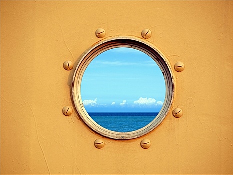 风景,海洋,舷窗