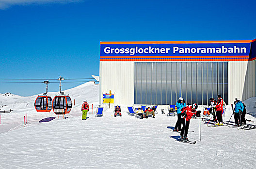 滑雪者,正面,吊舱,有轨电车,攀升,国家公园,陶安,卡林西亚,奥地利,欧洲