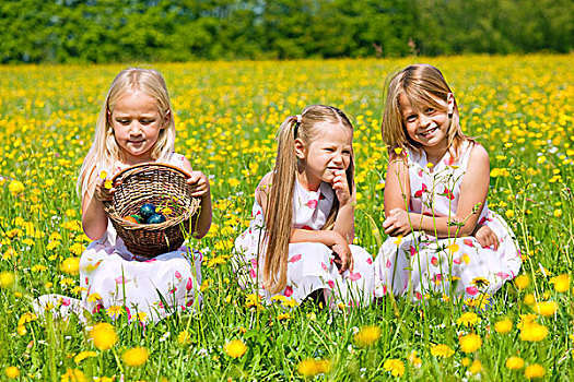 孩子,复活节彩蛋,猎捕,草地,春天