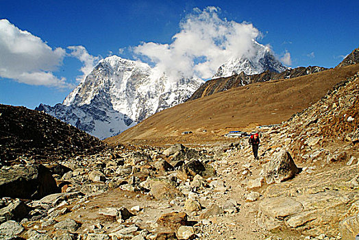 走,向上,一个,雪,喜玛拉雅,风景,尼泊尔,四月,2007年
