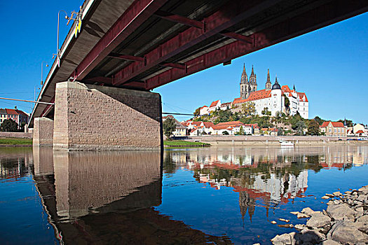 城堡,风景,相对,河,局部,桥,低,水,梅森,萨克森,德国,欧洲