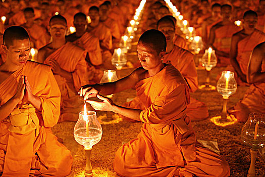 僧侣,点燃,蜡烛,冥想,寺院,庙宇,地区,曼谷,泰国,亚洲,重要,图像,五月