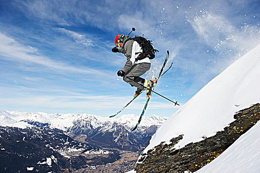 滑雪者,跳跃,雪,斜坡
