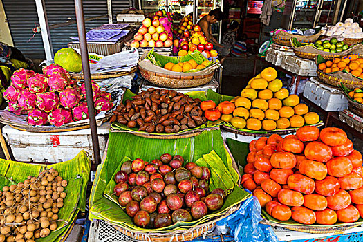 水果摊,市场,柬埔寨,亚洲