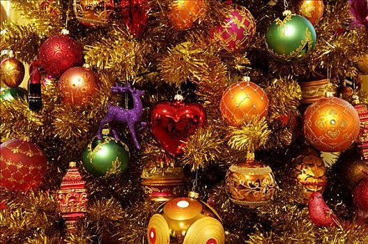 圣诞树装饰,人造,金色,圣诞树,特写,别墅,氛围,纽伦堡,中间,弗兰克尼亚,巴伐利亚,德国,欧洲