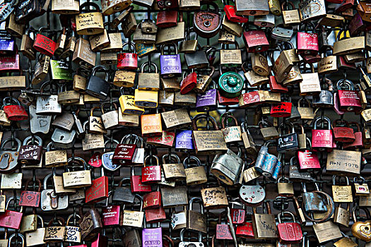 喜爱,挂锁,标识,忠诚,霍恩佐伦大桥,北莱茵威斯特伐利亚,德国,欧洲