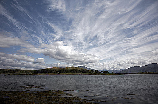 苏格兰,斯凯岛,向外看,水,远景,山峦,岛