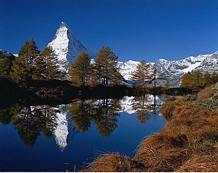 马塔角,高山,湖,策马特峰,瑞士