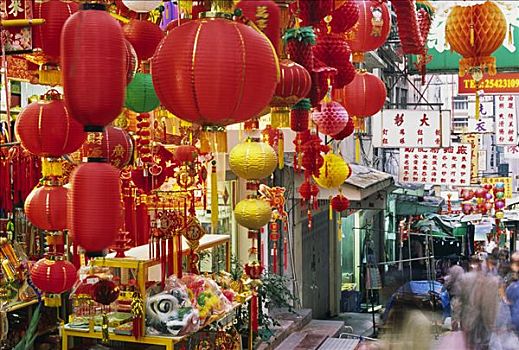 商店,灯笼,喜庆,装饰,月亮,新年,在家办公,香港岛