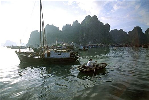 越南,下龙湾,女人,划艇
