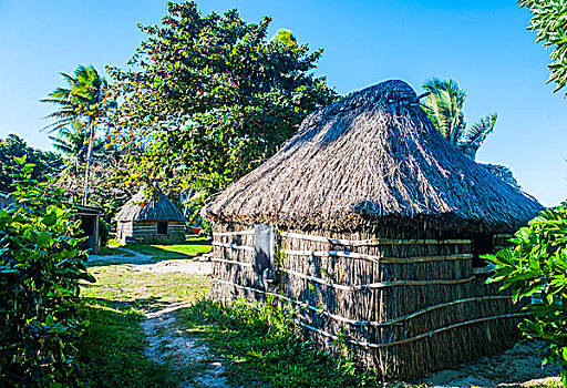 茅草屋顶,小屋,斐济,南太平洋