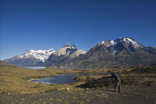 摄影师,看,风景,山丘,智利,南美